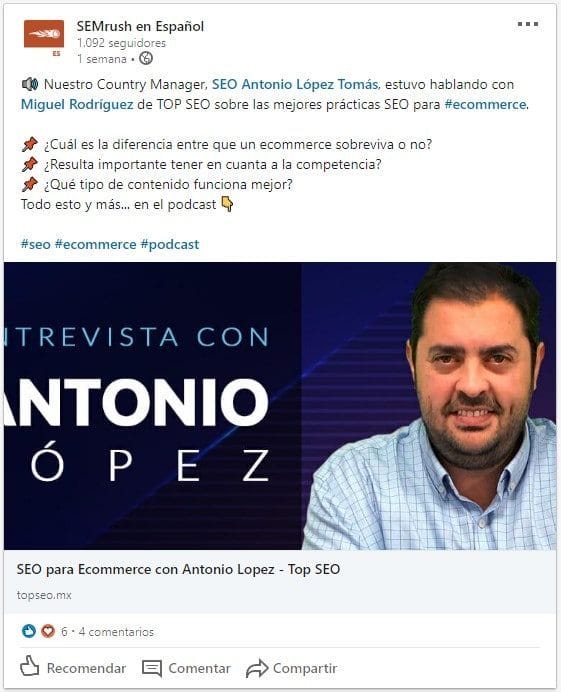 Ejemplo de copy para posts en LinkedIn